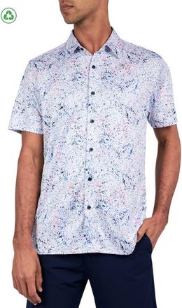 ConStruct Regular Fit Splatter Print Recycled Performance Golf Button-Down Shirt in White at Nordstrom, Size Xx-Large