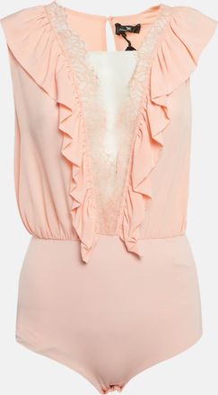 Elisabetta Franchi Orange/peach Silk Lace Trimmed Bodysuit Top