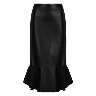 Fendi Midi Skirts, female, Black, XS, Black Napa Leather Peplum Skirt