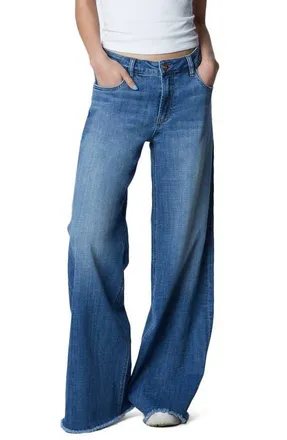 HINT OF BLU Mighty High Waist Wide Leg Jeans in Swift Blue Light at Nordstrom, Size 28