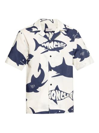 Moncler shark-print shirt - men - Cotton - L - Blue