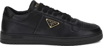 Prada Sneakers in pelle con placca logo - Nero
