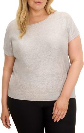 Nic+Zoe Glazed Feather Knit Short Sleeve Sweater in Cobblestone at Nordstrom, Size 1 X