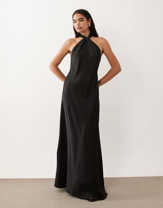 Ralph Lauren Vestito lungo nero allacciato al collo con cut-out