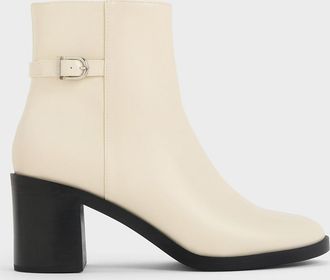 Charles & Keith Side-Buckle Block Heel Ankle Boots