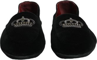 Dolce & Gabbana Mens Black Crown Embellished Dress Loafers Shoes Leather