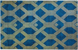 Beliani Beliani - Alfombra Azul De Viscosa Con Estampado Geom&eacute;trico Dorado Con Algod&oacute;n 140 X 200 Cm Estilo Glamour Moderno Vekse