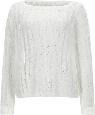 120% Lino Lightweight Open-Knit Top with Metallic Accents