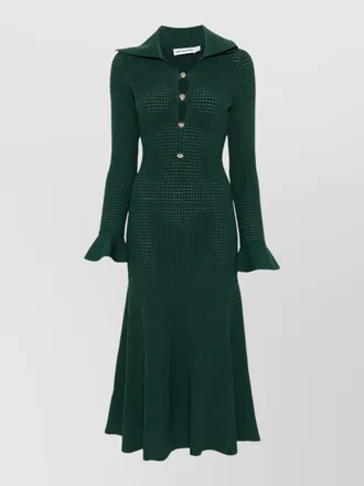 Self Portrait knit midi dress keyhole neckline buttons