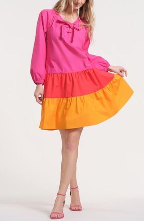 Isaac Mizrahi New York Long Sleeve Ruffle Hem Dress in Pink Multi at Nordstrom, Size X-Large