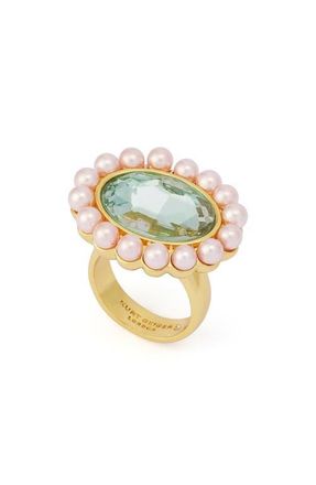 Kurt Geiger Faux Pearl & Crystal Cocktail Ring in Light Green at Nordstrom, Size 7