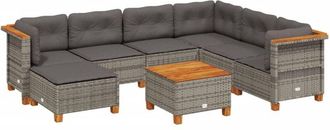 vidaXL Vidaxl - Set De Sof&aacute;s De Jard&iacute;n 8 Pzas Y Cojines Rat&aacute;n Sint&eacute;tico Gris