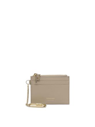 Ferragamo Leather Card Case With Key Ring Wallets & Card Holders Beige-Donna