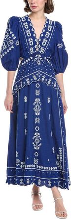 Farm Rio Farm Rio Embroidered Cutout Linen-Blend Midi Dress