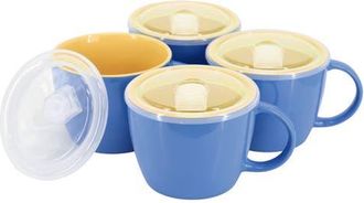 Gibson Home On The Go 4 Piece 25 Ounce Stoneware Soup Cup Set with Lid in Blue at Nordstrom