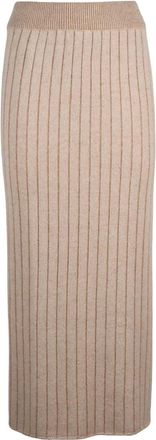 Eleventy Lange gebreide rok - Dames - Midirokken - Beige - S - Wol - Rokken