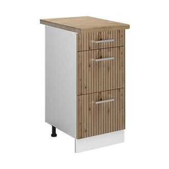 Vicco Mueble Bajo De Cocina R-line, Roble Artesanal, 40 Cm Con Cajones, Et Roble