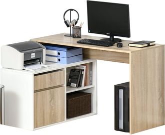 Carter's L-Shaped Corner Computer Desk Study Table PC Work w/ Storage Shelf Drawer Office - Oak and White Office - CARTER | TJ Hughes