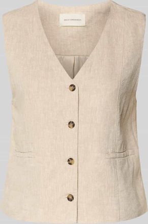 Moss Copenhagen Weste aus Leinen-Mix mit Leistentaschen Modell Viana Ginia in Beige, Gr&ouml;&szlig;e XL