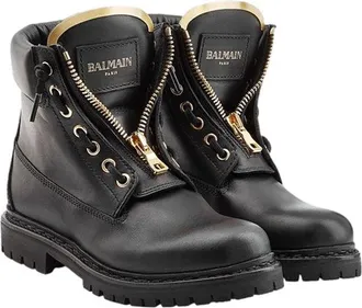 Balmain Black leather zip combat boots Size 37