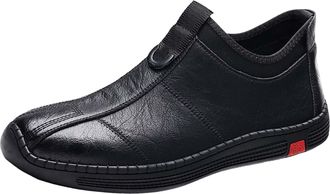 Generic Business Shoes for Men Fashion Without Lacing Slip On Loafers Round Toe Leather Shoe Flat Sneakers Non Slip Low Top Footwear for Formal Business Meeti