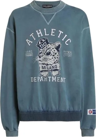 Dolce & Gabbana Hoodies & sweatvesten, Heren, Blauw, M, Katoen, Graphic Print Sweatshirt