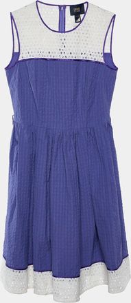 Roberto Cavalli Cavalli Class Purple Seersucker Cotton & Lace Sleeveless Dress