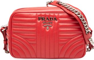 Prada Pre-owned Womens Soft Calfskin Diagramme Camera Bag - Red Leather - One Size