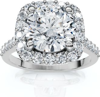 Pompeii3 Certified 2Ct Cushion Halo Diamond Engagement Ring Accent White Gold Lab Grown