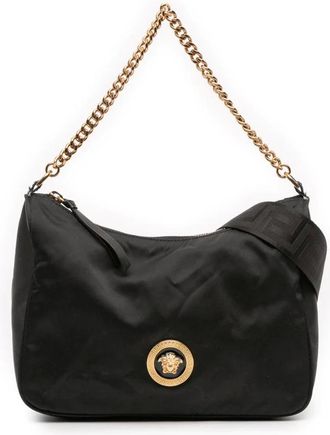 Versace Pre-owned Shoulder Bags, female, Black, Size: ONE SIZE Pre-owned Vintage Medusa Logo Satchel Bag
