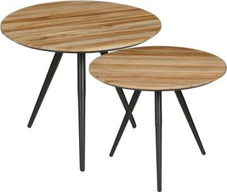 MiCa Decorations Juego de 2 mesa auxiliar de madera reciclada marrón Alt.49