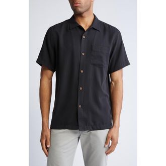 Tommy Bahama Coastal Breeze Silk Blend Button-Up Shirt in Black at Nordstrom, Size Small