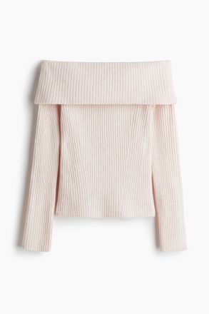 H&M Off-Shoulder-Shirt in Rippstrick - Pink