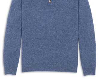 Scott Barber Mens Fine Gauge Cashmere Polo Sweater In Denim Heather