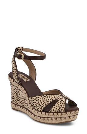 Mia Mallorca Ankle Strap Espadrille Genuine Calf Hair Platform Wedge Sandal in Cheetah Calf Hair at Nordstrom, Size 9.5