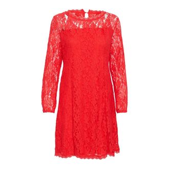 Cream Lace LS Dress in High Risk Red - female - Cream - Short Dresses - Red - 2XL - Dresses