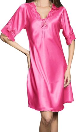 Generic Nighties for Women Women Satin Sleepwear Dress V Neck Short Sleeve Silk Nightgown Lace Sleep Lingerie Night Dress (Hot Pink, XXXL)
