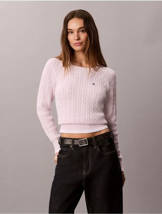 Calvin Klein Jeans Calvin Klein Womens Cable Knit Tipping Crewneck Sweater - Pink - XL