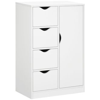 HOMCOM Freestanding Bathroom Cabinet with 4 Drawers and Door Cupboard White | TJ Hughes
