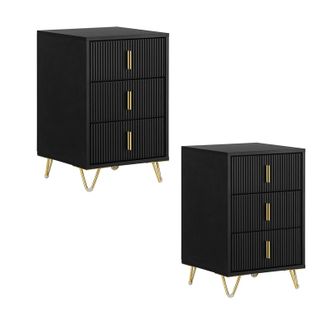 SoBuy Set De 2 Mesitas De Noche Mesa Auxiliar Mobiliario De Sal&oacute;n Moderno Con 3 Cajones Negro 40 X 40 X 63 Cm Fbt115-l-schx2 Sobuy Es