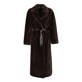 Pinko Calendula Faux Fur Long Coat - female - PINKO - Belted Coats - Brown - 2XS - Coats