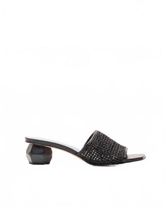 Frances Valentine Womens Raffia Mesh Slide Heel Sandal In Black