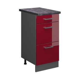 Vicco Mueble Bajo De Cocina R-line, Rojo Burdeos Alto Brillo, 40 Cm Con Cajones, Et Antracita Vicco