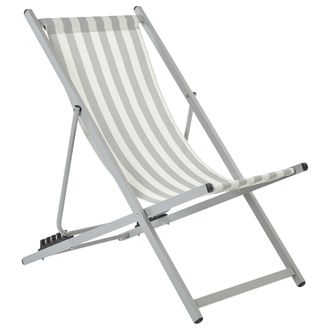 Beliani Beliani - Tumbona De Jard&iacute;n Moderna Estructura De Metal Silla Plegable Asiento De Hamaca Blanco Y Gris Locri Ii
