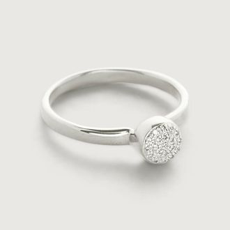 Monica Vinader Sterling Silver Fiji Mini Button Stacking Ring Diamond