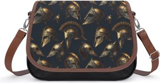 Generic Golden Greek Helmet Spartan Pattern Womens Crossbody Bag Fashion Shoulder Handbags Message Tote Bag with Adjustable Strap