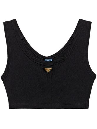 Prada Canotta con logo a triangolo - Nero