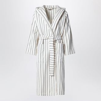 Tekla Hooded organic cotton bathrobe in racing green stripes