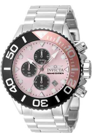 Invicta Grand Diver - Miami Edition 48593 Herenhorloge - Quartz Uurwerk - Roestvrij Staal met Roze Wijzerplaat - 52 mm