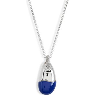 John Hardy Pebble Silver Diamond Pav&eacute; (0.04ct.) Pendant on 2mm Rolo Chain Necklace with Enamel in Silver Blue at Nordstrom Rack, Size 24